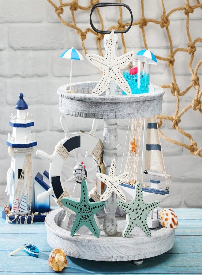 Qunclay 4 Pcs Summer Wooden Starfish Decoration Beach Table Block Starfish Coastal Table Sign Coastal Tiered Tray Summer Farmhouse Decoration for Home Beach Office Bedroom - Image 4